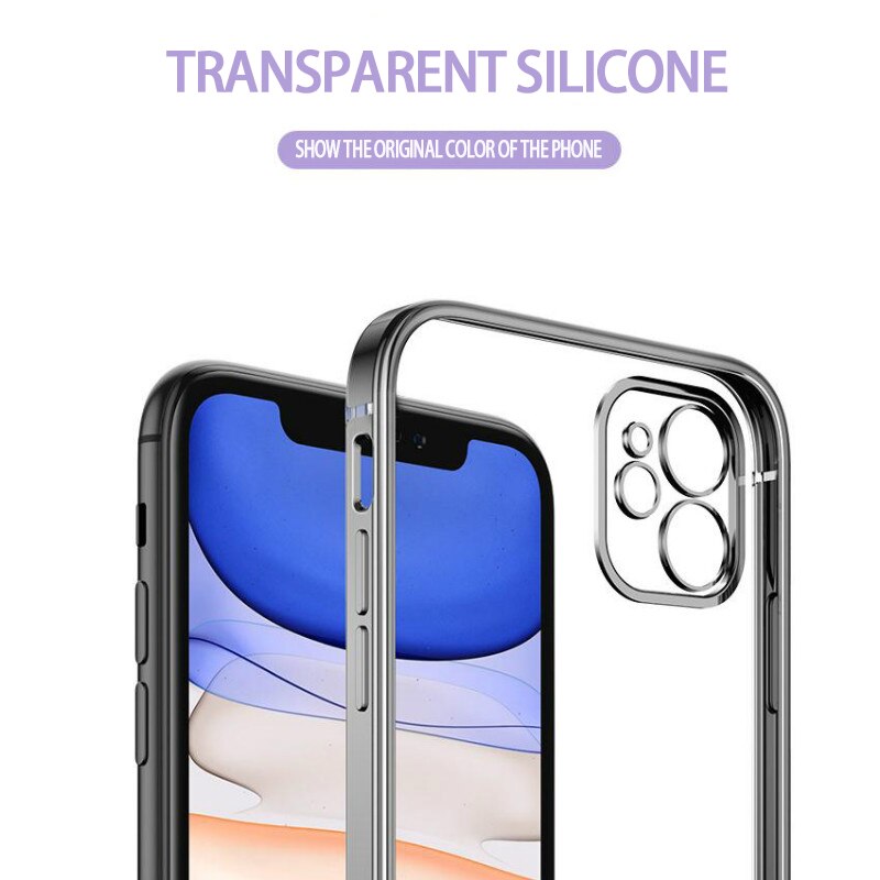 Ốp Lưng Trong Suốt Khung Vuông Mạ Sang Trọng, Ốp Cho iPhone 12 Pro Max 12 Mini 11 Pro Max 12 XS MAX XR SE 2020 7 8 Plus Ốp TPU Mềm Trong Suốt