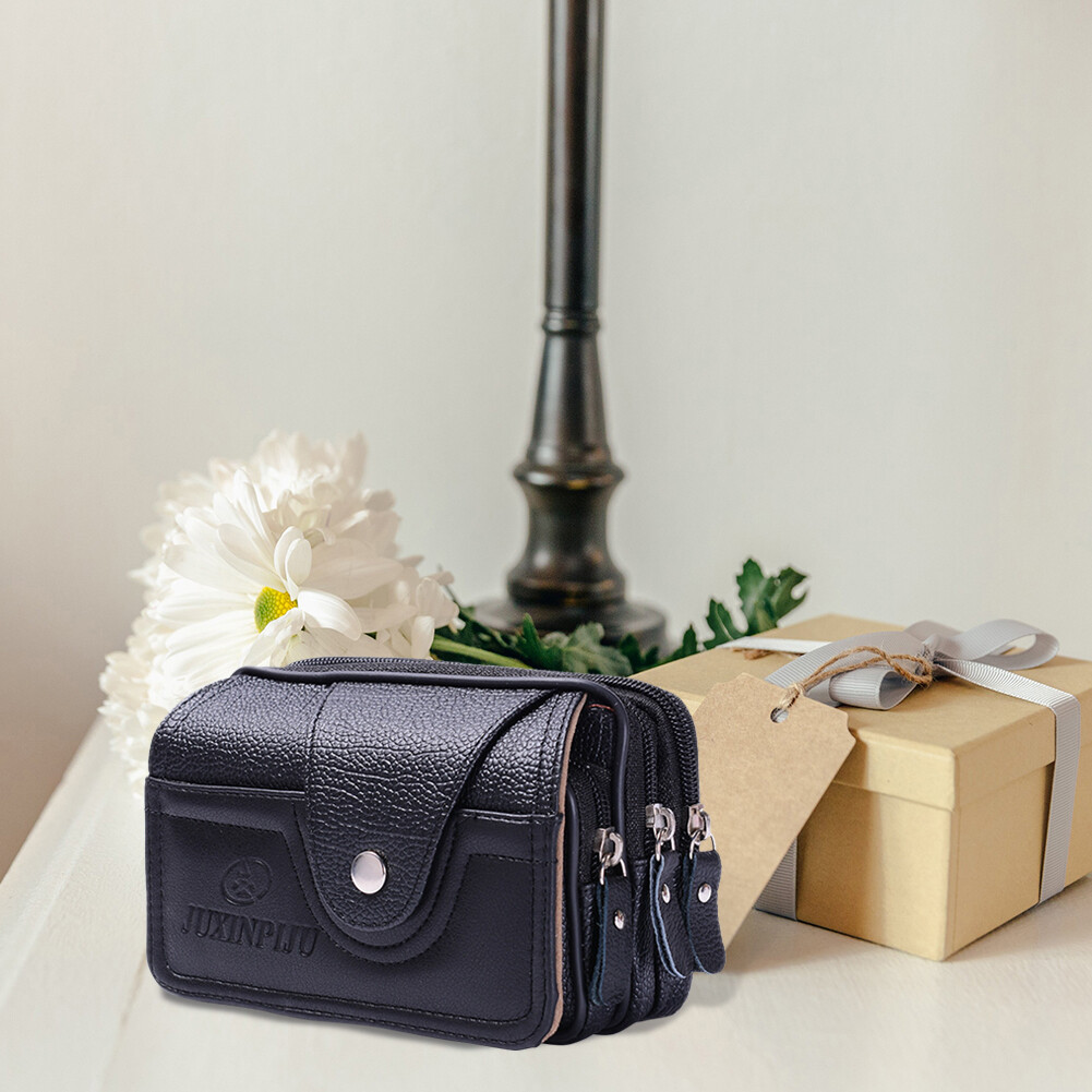 Men PU Waterproof Waist Bag Mobile Phone Belt Pouch Multi-function Wallet