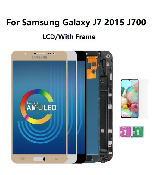 Amoled display for samsung galaxy j7 2015 j700 j700f j700m j700h lcd display touch screen panel glass digitizer assembly with frame black white gold replacement
