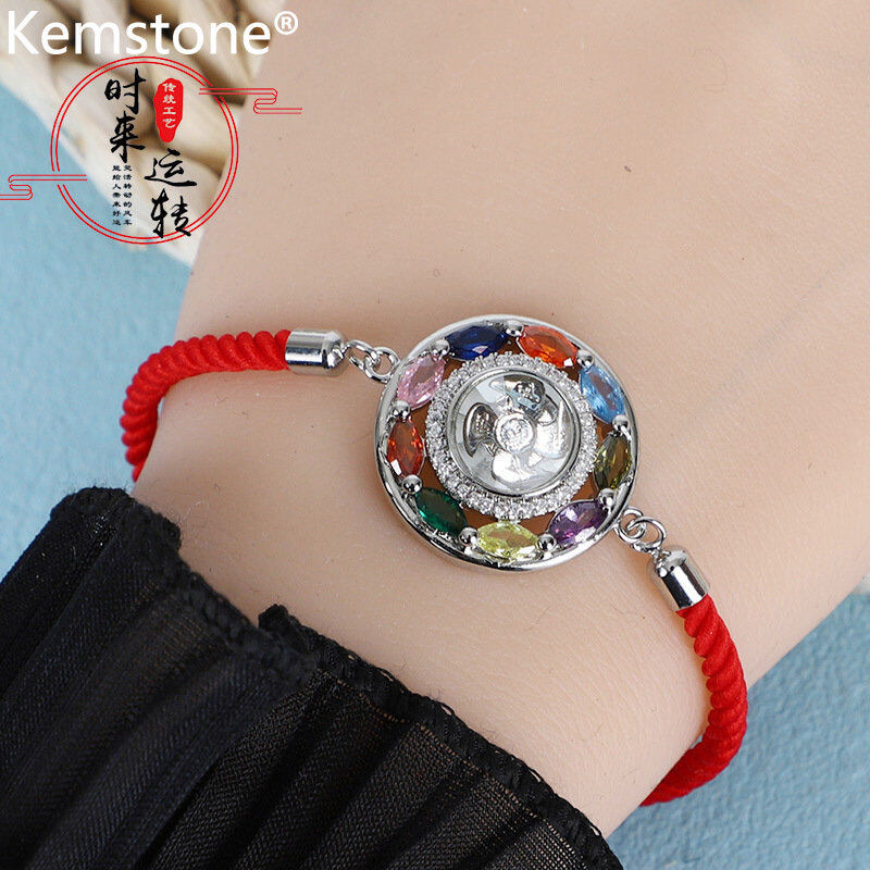 Kemstone Rose Gold Silver Plated Lucky Wave Bracelet Crystal Rotatable Windmill Chinese Feng Shui Bracelet for Women