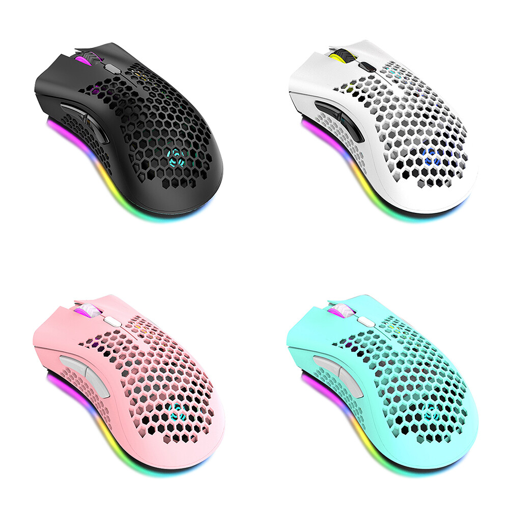 Chuột Chơi Game Không Dây 2.4G, Chuột Có Thể Sạc Lại Với Hiệu Ứng Ánh Sáng RGB 3 DPI Có Thể Điều Chỉnh Khoét Lỗ, Thiết Kế Tổ Ong Màu Đen