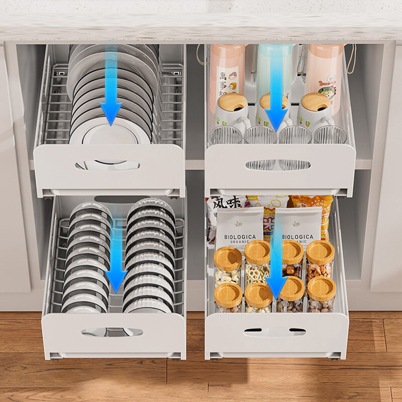 YONUO Kitchen dish rack Kitchen cabinet built-in pull-out dish separation storage rack Household drawer tableware cup rack