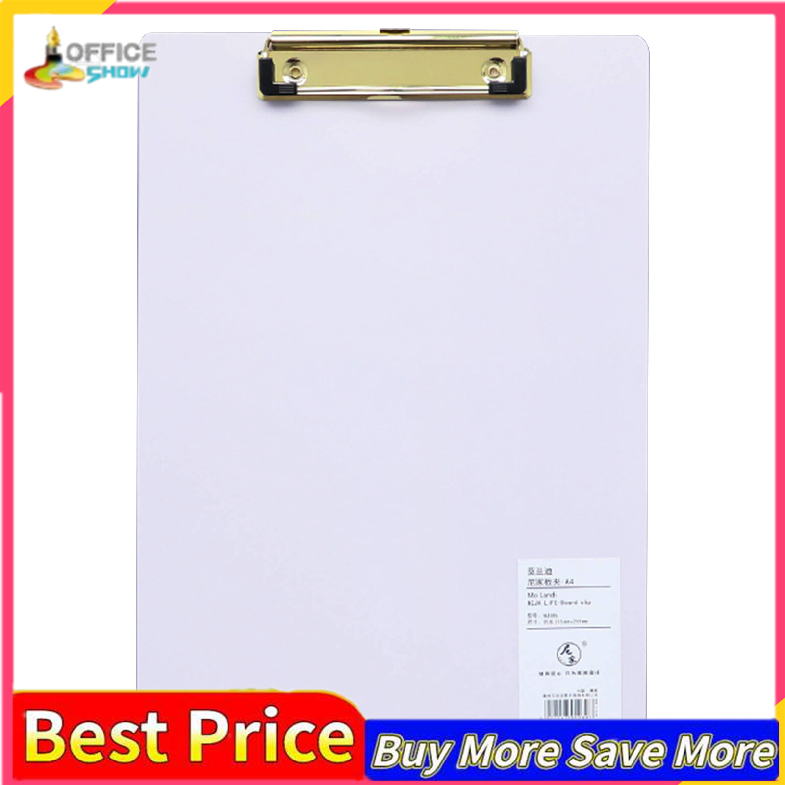 A4 Plastic Clipboard Hardboard Writing Pad Profile Clip with Hanging Hole for Students School Office