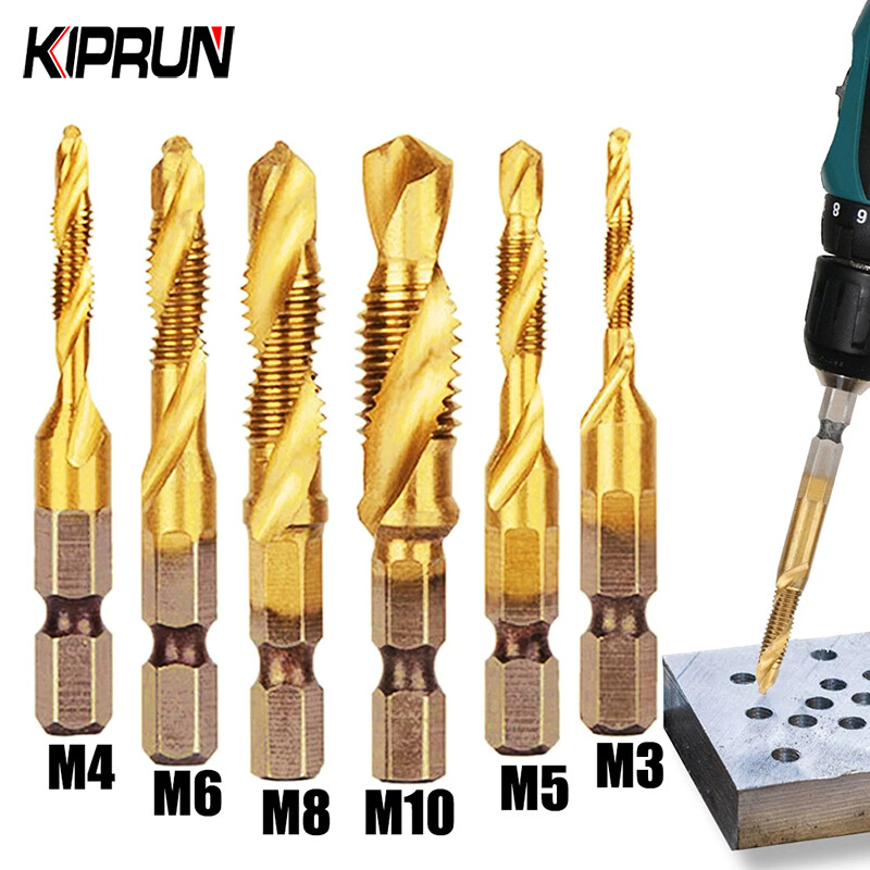 KIPRUN 6 Cái Mũi Khoan Ren HSS Mạ Titan Chuôi Lục Giác Mũi Khoan Hệ Mét M3-M10 Hợp Chất Máy Vít Dụng Cụ Cầm Tay