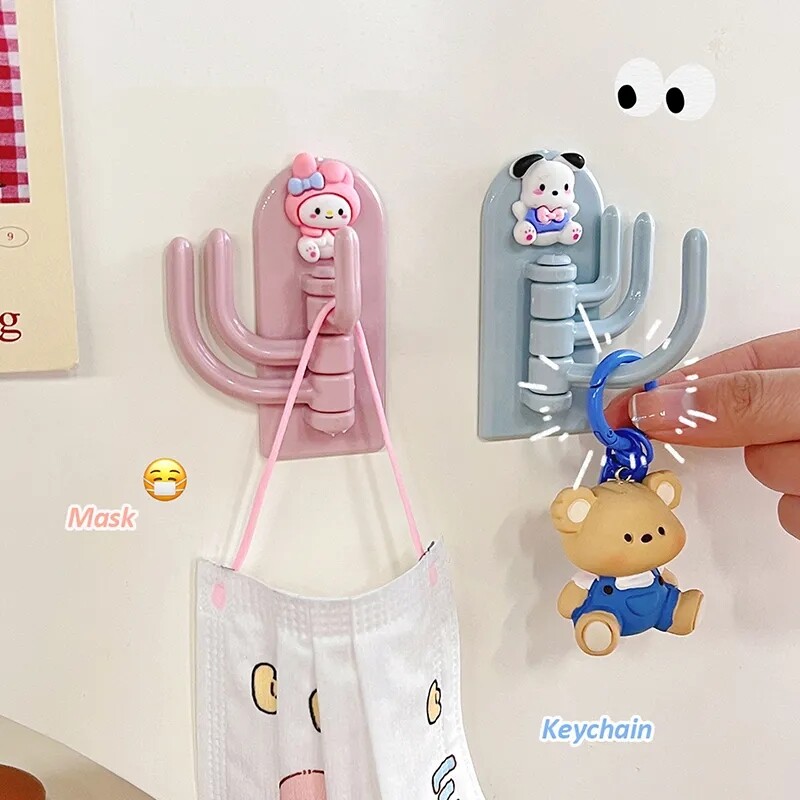 Phim hoạt hình sáng tạo ba móc móc xoay đa chức năng gia đình ký túc xá miễn phí đấm dính chắc chắn móc móc khóa cửa tường