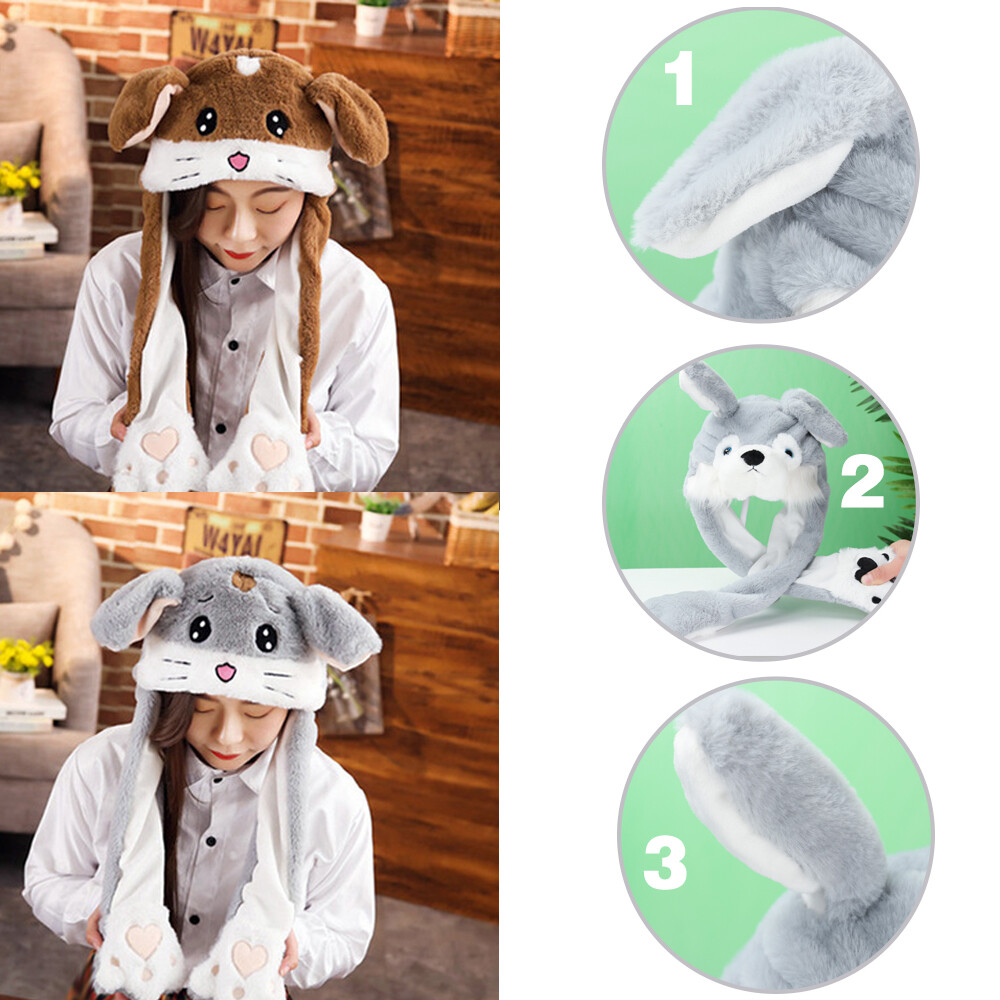 Winter Soft Warm Cute Plush Funny Cap Rabbit Pinch Airbag Animals Ear Hat