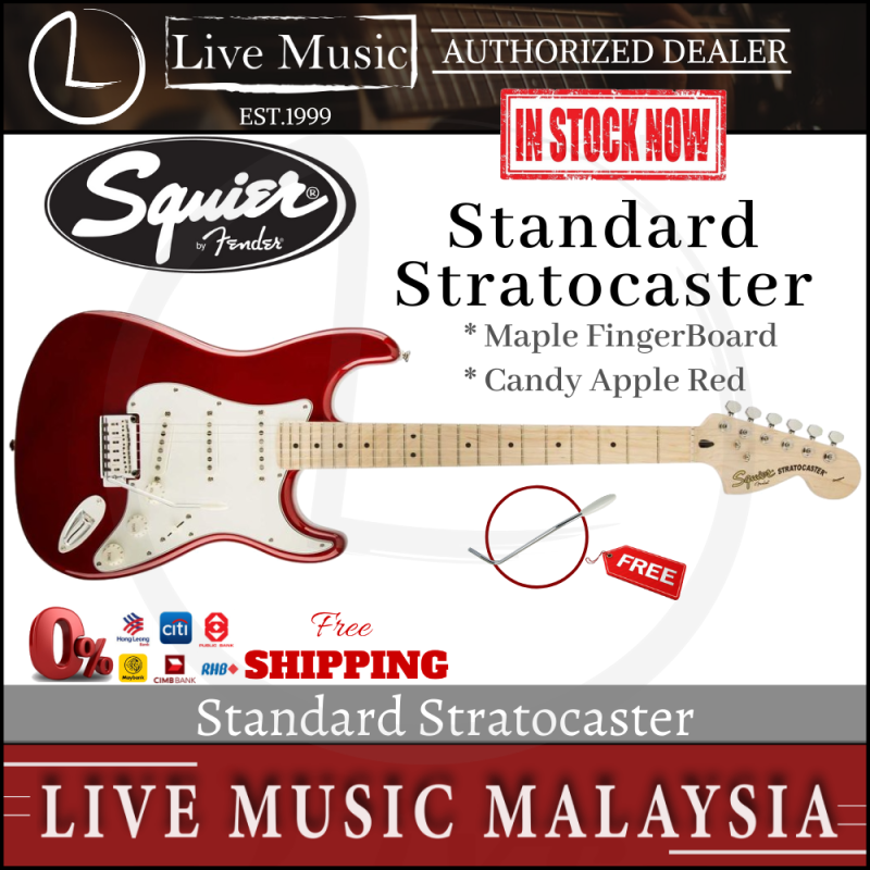 Fender Squier Standard Stratocaster 6-String Electric Guitar, Maple Fingerboard - Candy Apple Red Malaysia