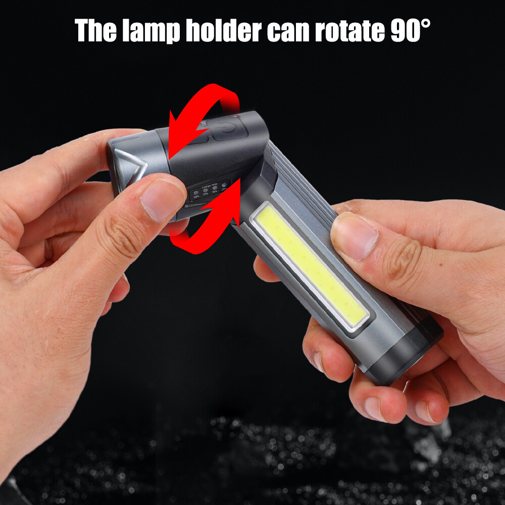 7 Lighting Modes LED Strong Light Flashlight Multi-functional 90-degree Folding Handheld Work Lamp Portable USB Charging COB Camping Hiking Latern