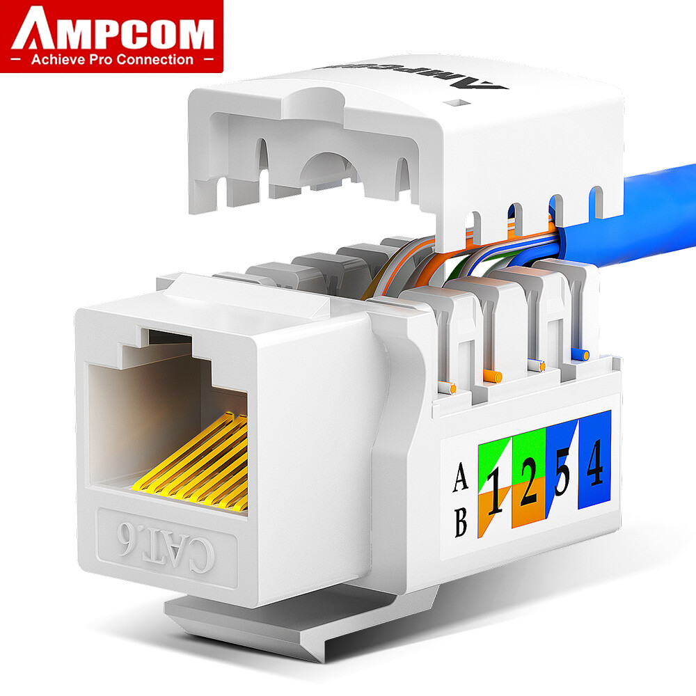 Ampcom Cat6 giắc cắm Keystone chèn 5/10 gói, 90 độ đấm xuống giắc cắm Keystone Giắc chuyển đổi sữa