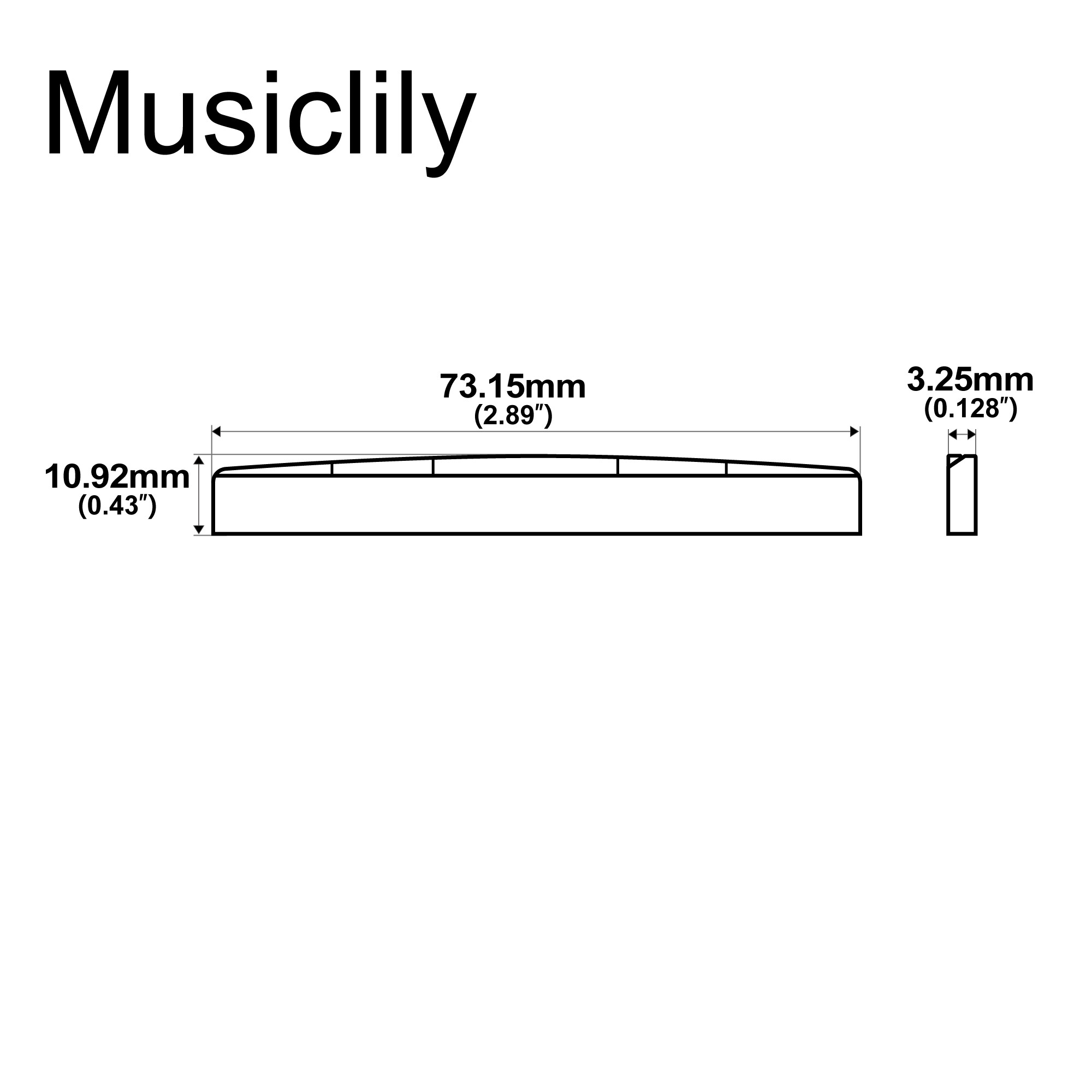 Musiclily Pro 73.15mm Universal Compensated Bone Saddle for 6-String Acoustic Guitar (Set of 2)