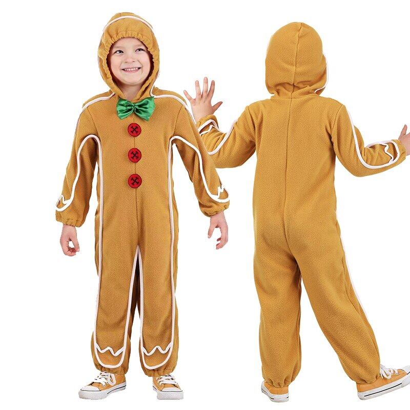 Fast Shipping Christmas Carnival Cosplay Costume Kids Gingerbread Man Decorative Character Clown Cosplay Clothes Halloween Children cosplay
