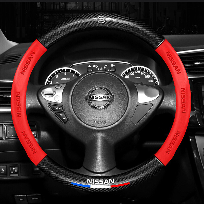 Carbon Fiber Leather 3D Relief Car Steering Wheel Cover 38cm For Nissan X-Trail Grand Livina Navara Serena C27 Qashqai Terra Patrol Sylphy Juke Teana Vanette March Sunny NV200 Bluebird TIIDA KICKS Accessories