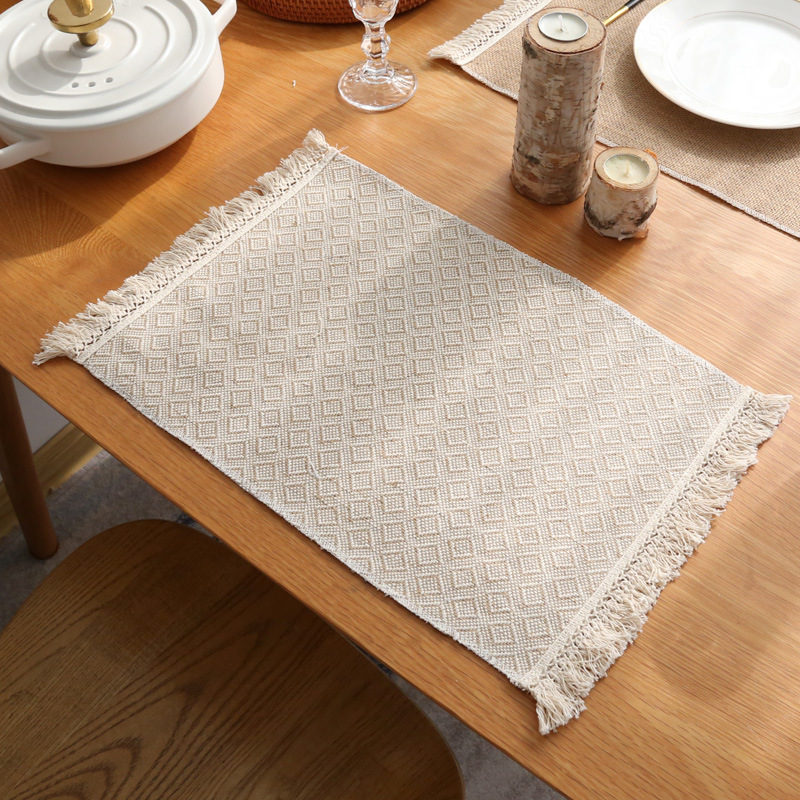 Handwoven Burlap Cotton Fringe Placemats 30 x 45 cm