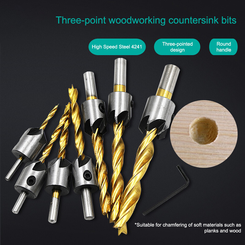 Titanium-plated tri-point woodworking drill reaming drill bit countersink drill set woodworking chamfer