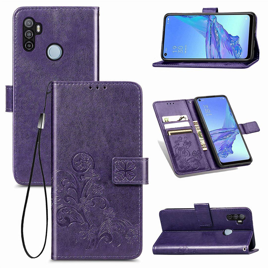 FAYANGRIES For Oppo A53 (2020) (6.5 ) Case, Clover Embossing Solid color Phone Casing Flip Advanced Business PU Leather Cover Stand Support Bracket Succinct Wallet