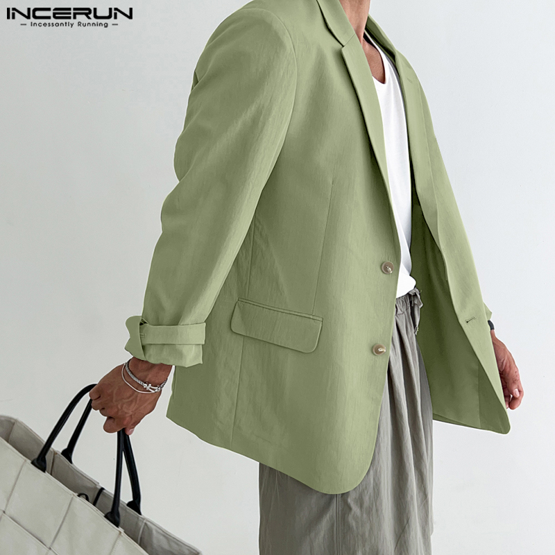 Medussa NCERUN Mens Lapel Long Sleeve Casual Lazy Drape Solid Single-Breasted Blazer (Korean Style)