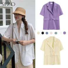 Áo Blazer Nữ Ngắn Tay, Dáng Rộng, Mỏng, Phong Cách Cổ Điển Hàn Quốc, Màu Trơn