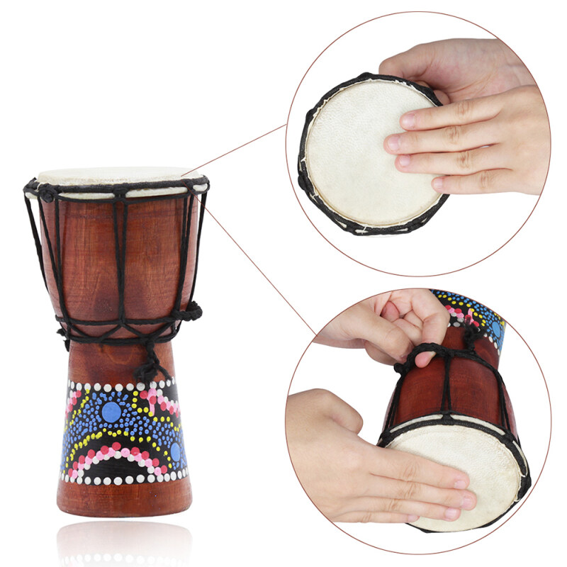 Trống Gỗ Châu Phi Cỡ Nhỏ 4 Inch Djembe Bongo Trống Tay Nhạc Cụ Gõ Với Mô Hình Đầy Màu Sắc (Mẫu Giao Hàng Ngẫu Nhiên)