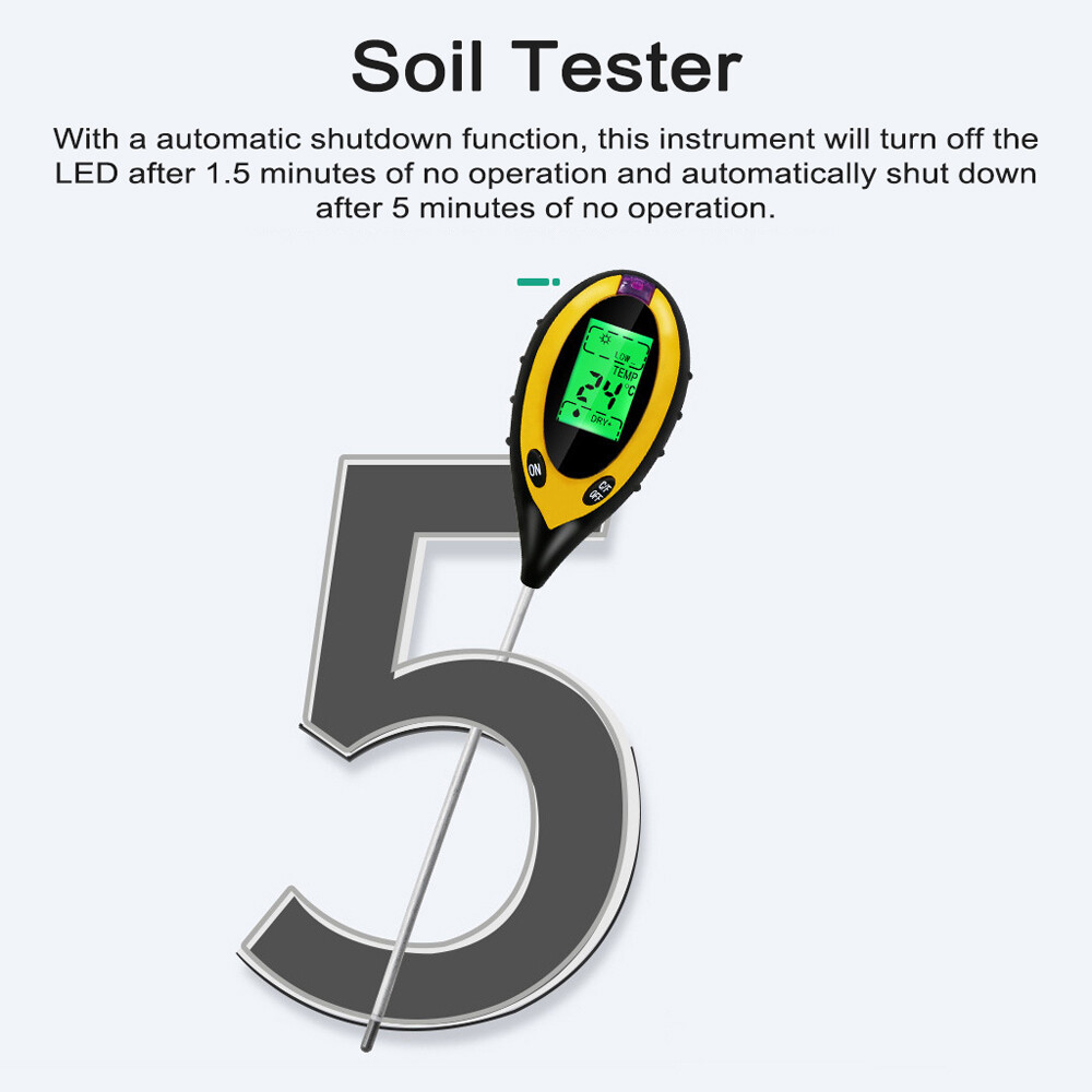 4in1 Digital Soil Analyzer Multifunctional Soil Tester Sunlight Intensity PH Value Moistures Temperature Detector Meter Potted Crops Planting Cultivating Tool with Dial for Field Garden Greenhouse