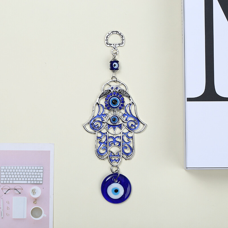 BOKALI 1PCS Luck Turkish Blue Hamsa Hand Glass Evil Eye Amulet Wall Hanging Home Decoration