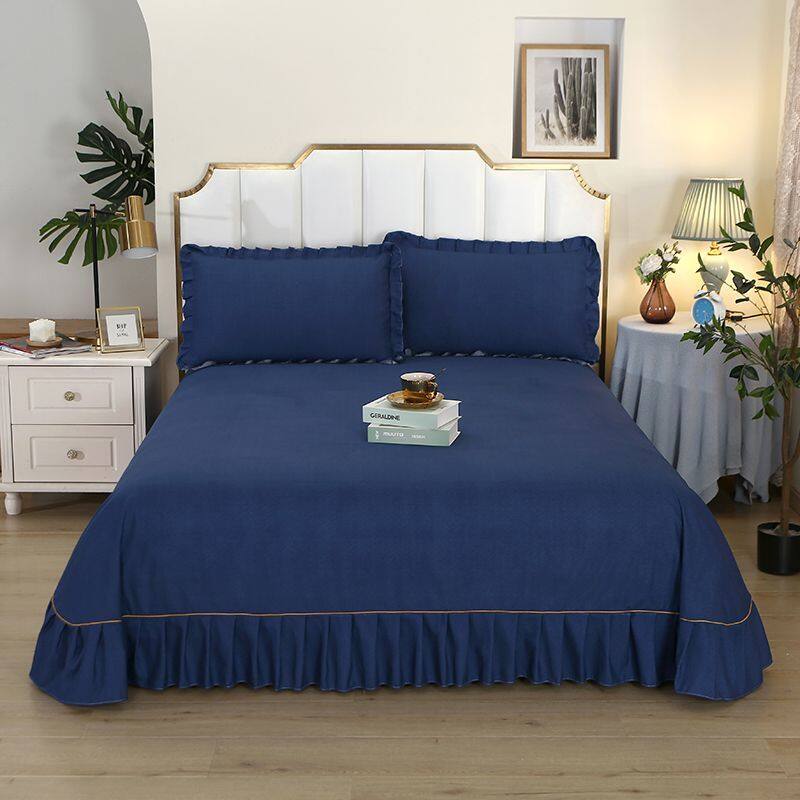 Thickened Bedspread Solid Color Thick Bedspread European Ruffle Round Corner Bedspread One Piece 1.5 Bed 1.8 Bed