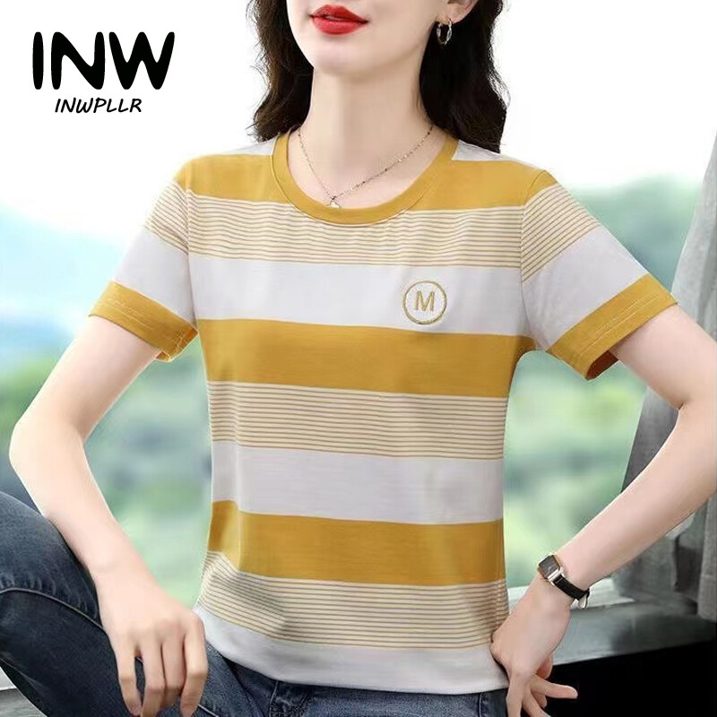 INWPLLR Women's Fashion T-Shirts Casual Korean-style Tops Tees Summer Short Sleeve Tshirt Female Patchwork T-shirt Plus Size