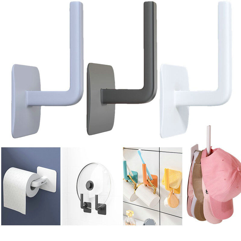 L-type Non-perforated Self-adhesive Hook Hanger Towel Roll Paper Cup Holder Multi-function Wall-mounted Kitchen Door Creative Hook