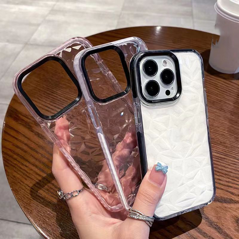 Simple White Pink Black Diamond Pattern Soft Case iPhone 14 14Pro 14Plus 14Promax 13 13pro 13promax 12 12pro 12promax 11 11pro 11promax 6 6S 6Plus 6SPlus 7 7Plus 8 8Plus X XS XR XSmax SE 2020 Phone Cover Casing