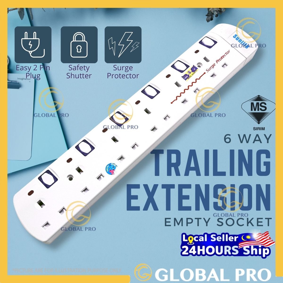 [SIRIM] SOCKET BODY ONLY 6 Way Trailing Extension Socket Surge ...