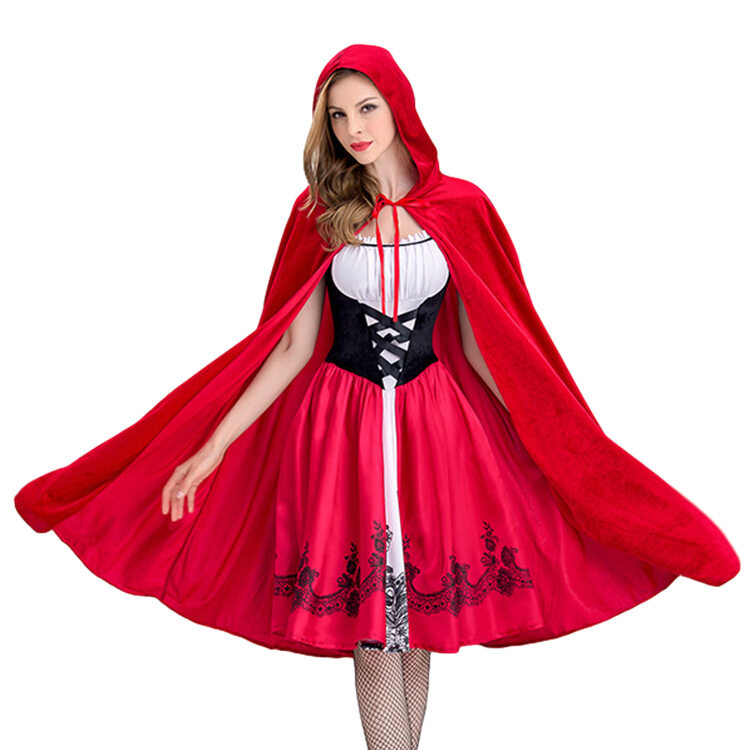 Trang Phục Mũ Trùm Đầu Cưỡi Ngựa Nhỏ Màu Đỏ Cho Nữ Đầm Dự Tiệc Halloween Giáng Sinh Cho Người Lớn Kèm Áo Choàng Bộ Đồng Phục Nữ Hoàng
