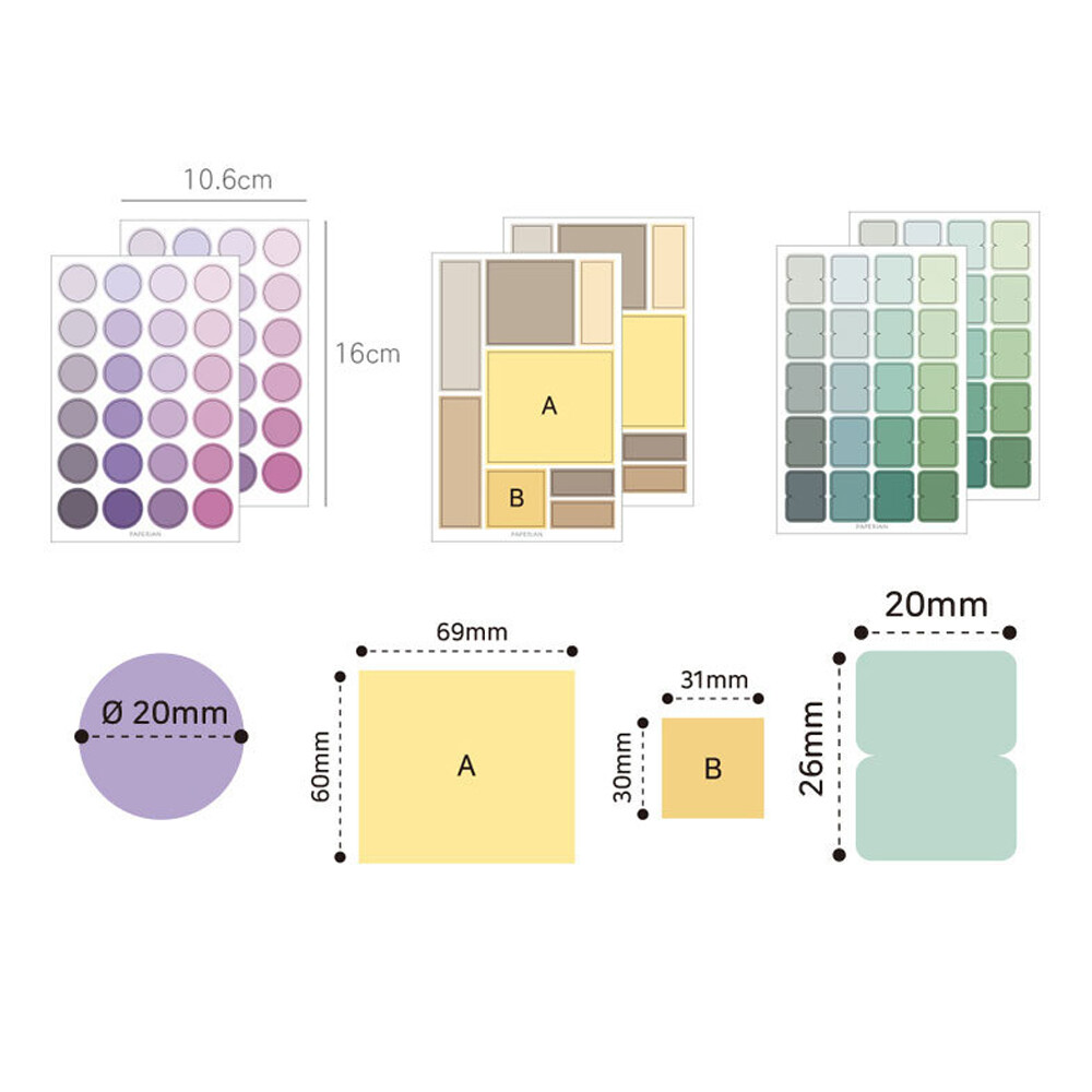 1 pc 4 Sheets/Set Multifunctional Basic Label Stickers Kawaii Dot Paper Adhesive Sticker For Kids DIY Scrapbooking Albums Stationery Supplies