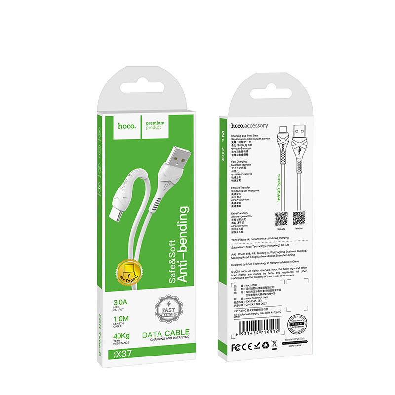 Hoco 1M X37 Cool Power Charging Data Cable for Micro USB/ Lightning /Type C / Charging Cable for iPhone Samsung Oppo Vivo Xiaomi Realme