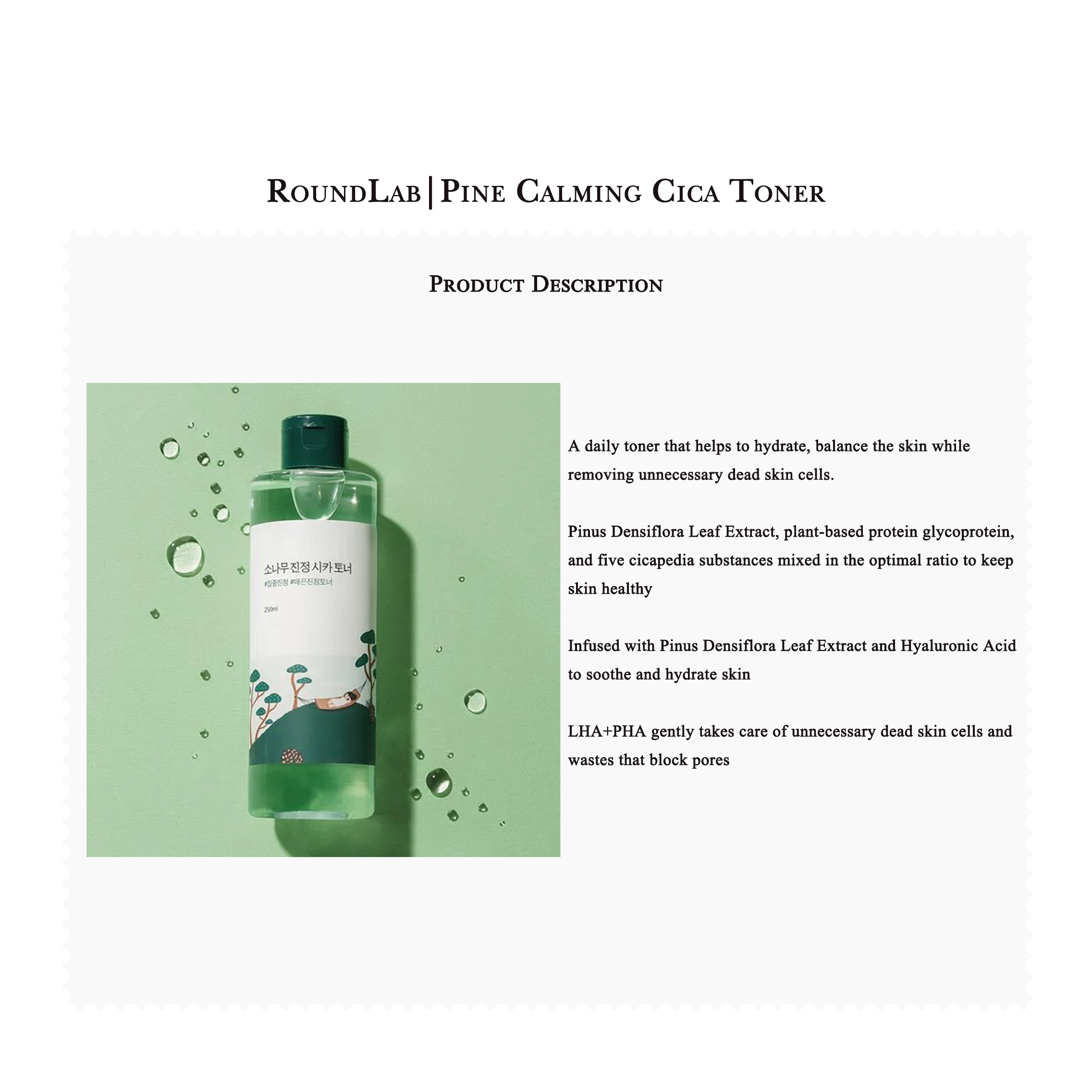 Roundlab | cây thông làm dịu cica Toner (250ml)