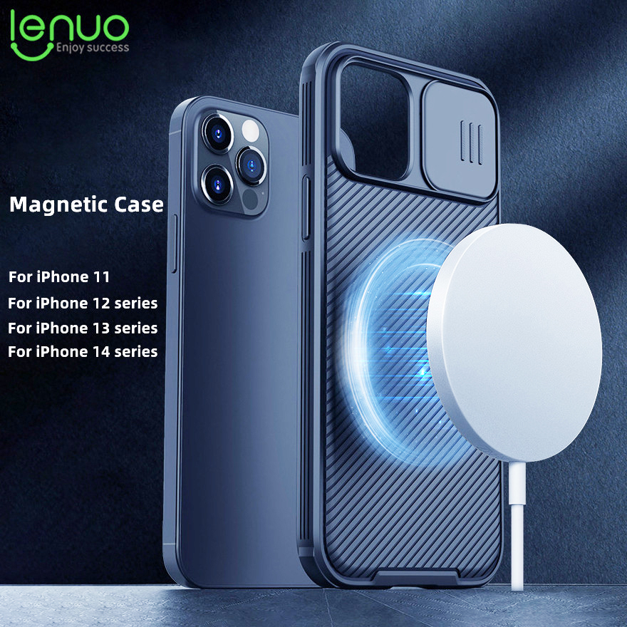 Lenuo luxury magnetic phone case for iphone 14 pro max 14 plus 13 pro max 12 pro max 13 mini 12 11 lens camera protection cover slide phone case