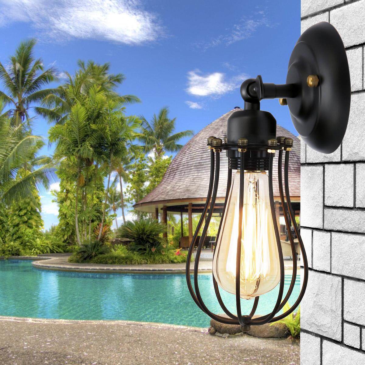 Dây Lồng Treo Tường Sconce, KINGSO 2 gói Công Nghiệp Đen Mini Lồng Sắt Vintage Phong Cách Tường Chiếu Sáng với 180 ° Đầu Điều Chỉnh cho Nhà Bếp, phòng khách và Phòng Ngủ, E26 Ổ Cắm