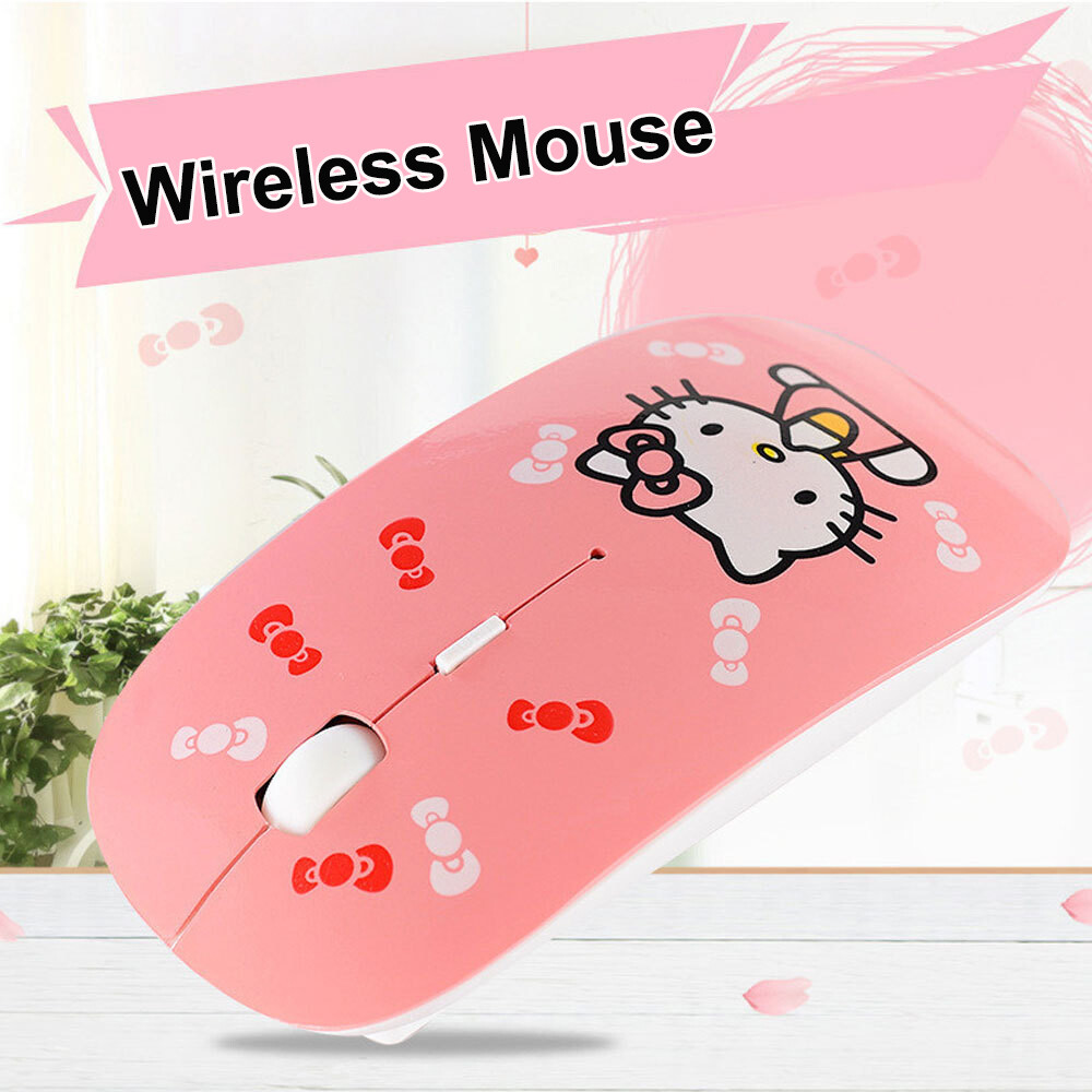 Chuột không dây Hello Kitty mới Chuột máy tính USB 2.4Ghz Chuột trò chơi màu hồng