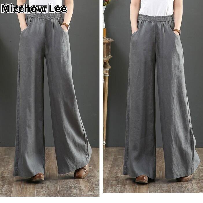 Micchow Lee Wide Leg Pants Women Fashion Retro Cotton and Linen Pants High  Waist Casual Plus Size Trousers for Women