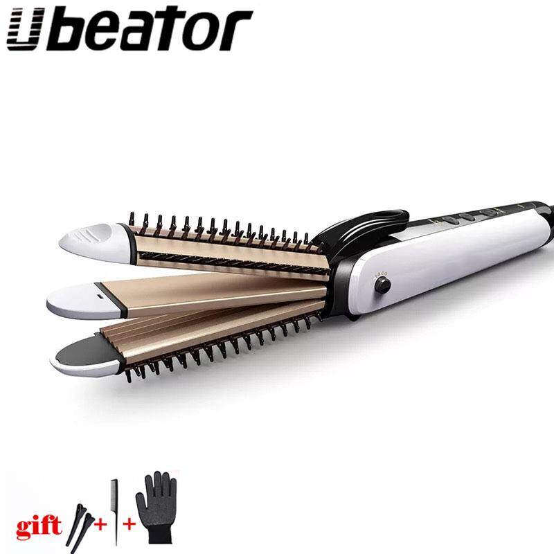 3 in 1 Ceramic Styler Hair Curler Brush Straight and Curl Curling Iron perm hair comb pear flower electric round brush shape