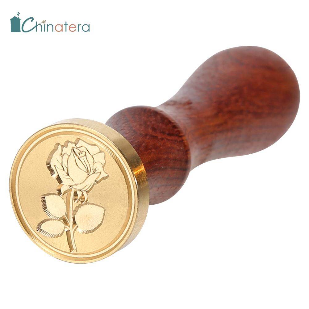 [Chinatera] Flower Rose Pattern Wax Seal Stamp Vintage Antique Wooden Sealing Wax Stamp DIY Scrapbooking Envelope Sealing Craft Wedding Decorative