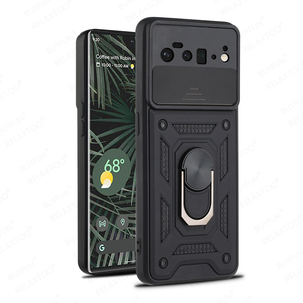 Ốp Bảo Vệ Chống Rơi 360 ° Cho Google Pixel 6 Pro Ốp Cửa Sổ Đẩy Máy Ảnh Cho Google Pixel6 6Pro Vỏ Ốp Có Vòng Đứng Từ Tính