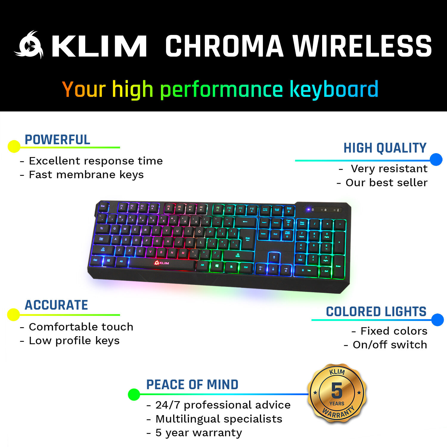 KLIM Blaze amp; Chroma Wireless Bundle New 2022 Wireless Gaming Keyboard and