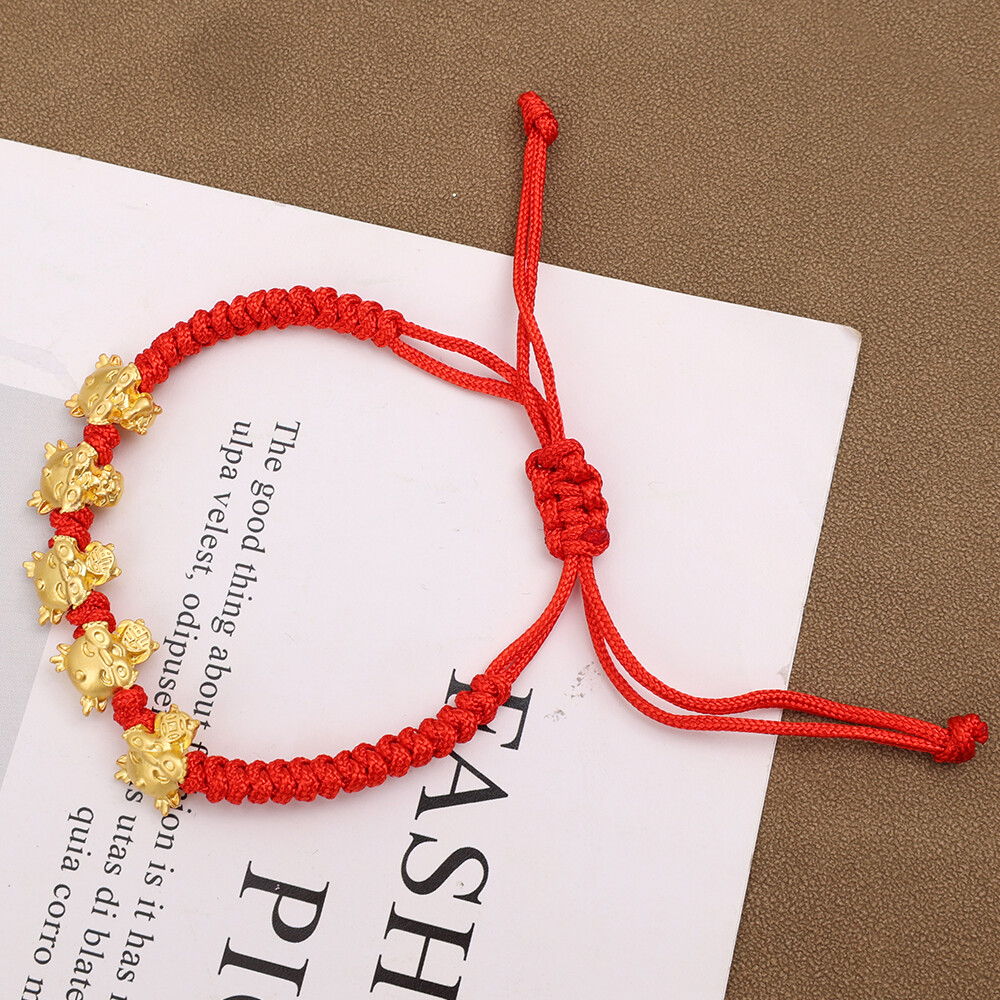 Dragon Year Red Braided Bracelet Zodiac Year Transfer Bead Good Luck Gold Dragon Pendent Rope Bracelets New Year Gift
