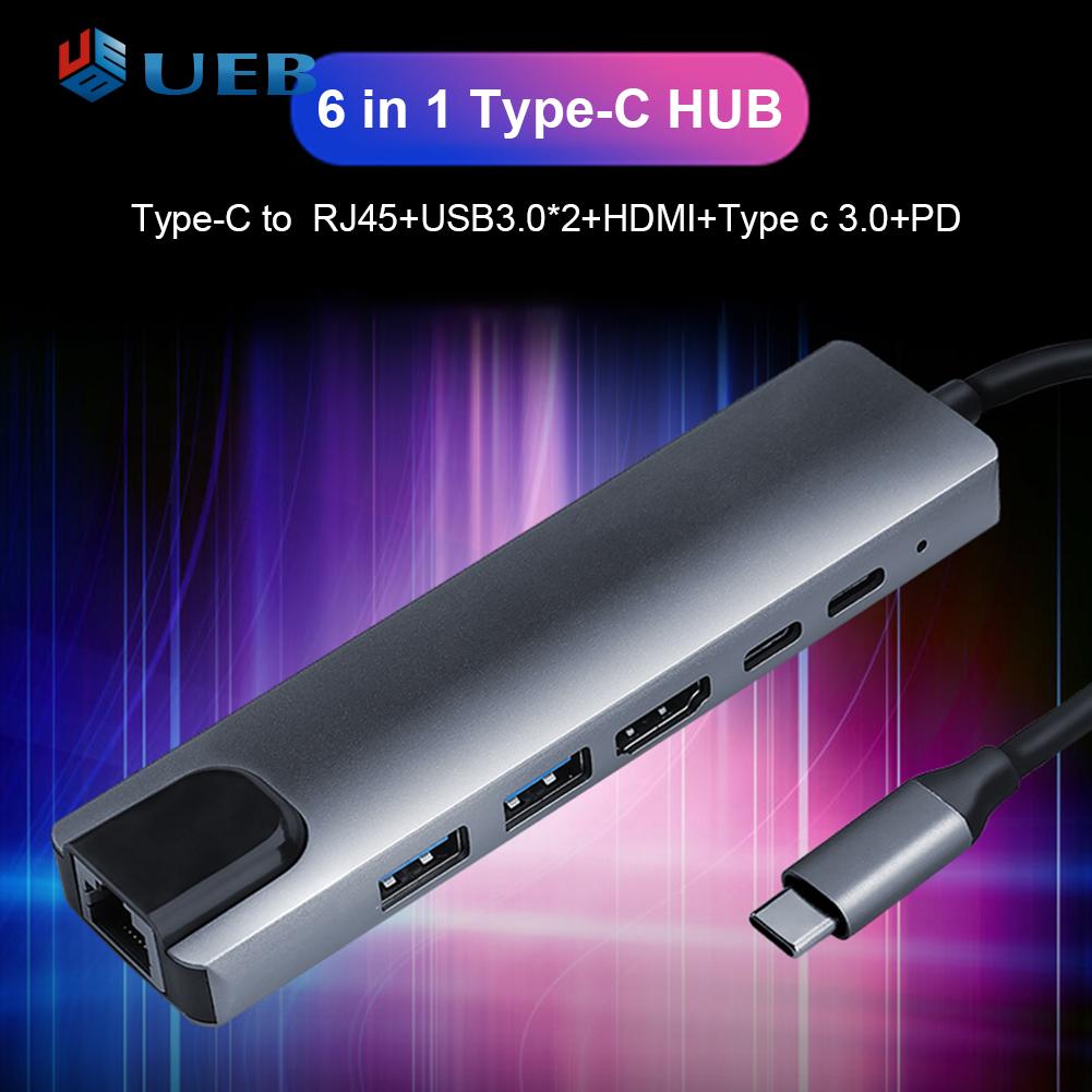 6 in 1 usb c hub docking 2 usb 3.0 hdmi type-c pd rj45 multi usb adapter station computer accessory