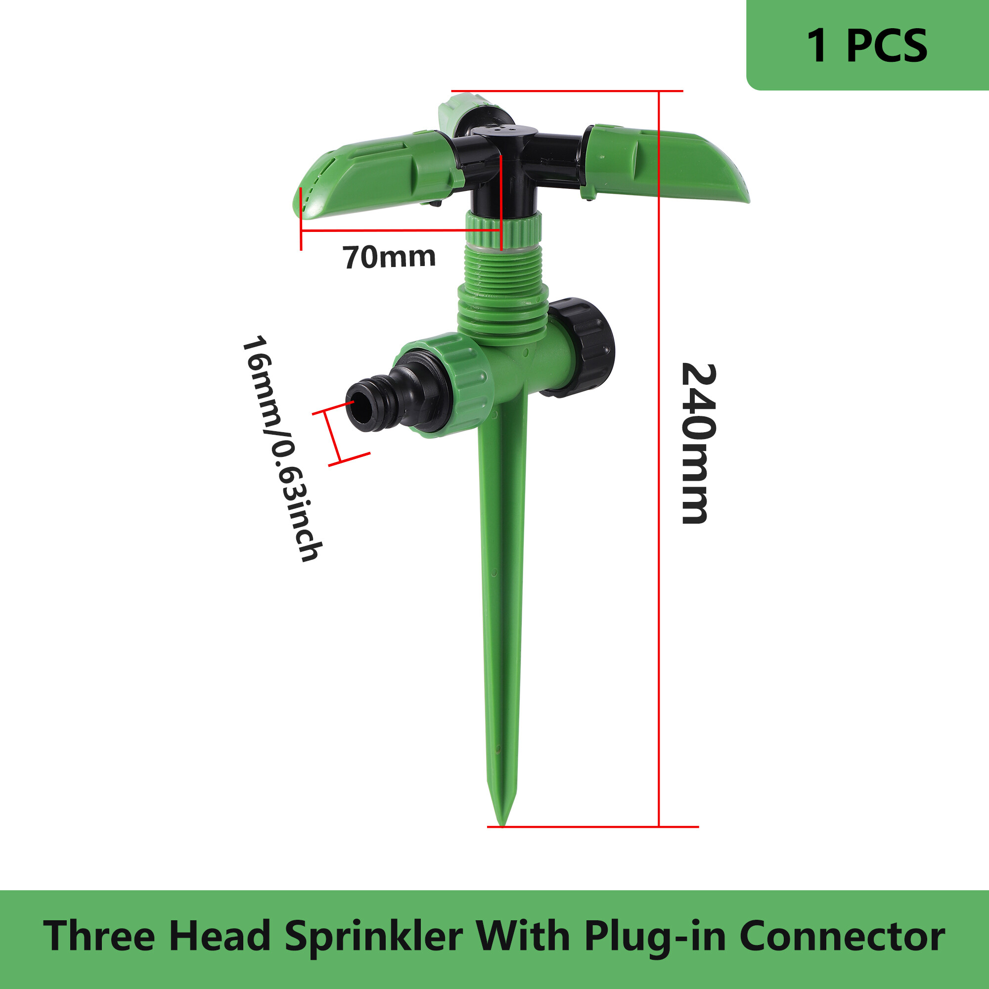 1/2" Irrigation Rotary Sprinkler Lawn Sprinkler 3 Arm Automatic 360 Degree Rotating Adjustable Garden Sprinkler Lawn Irrigation