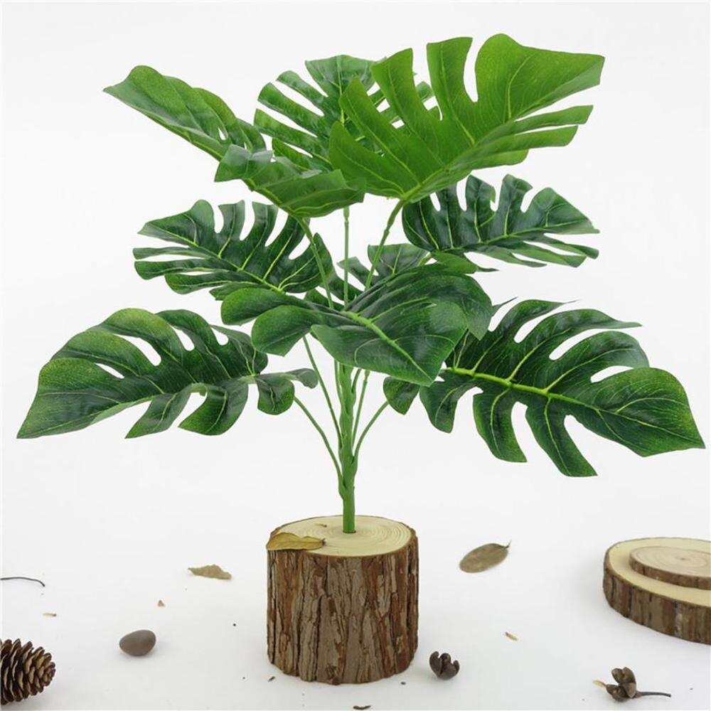 [PANDHY'S] Artifical Plants 9 Leaves/Branch Fake Green Palm Monstera Leaf Home Garden Living Room Balcony Decor