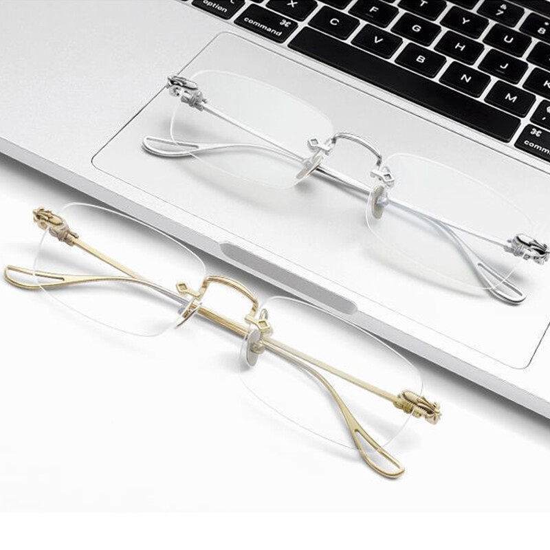 Frameless Myopia Glasses Anti-Blue Light Glasses Square Frame Glasses PTQ