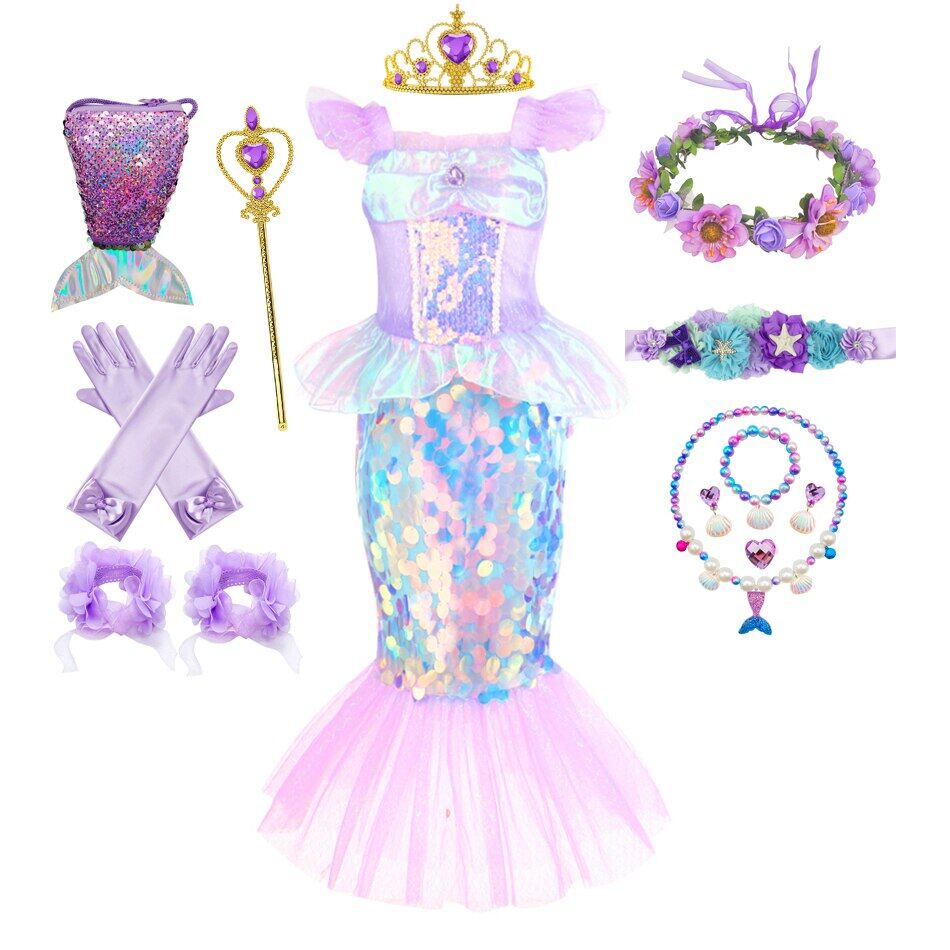 Little Mermaid Ariel Charm Princess Dress Cosplay Costumes For Kids Girl Mermaid Birthday Party Ball Gown Halloween Clothing