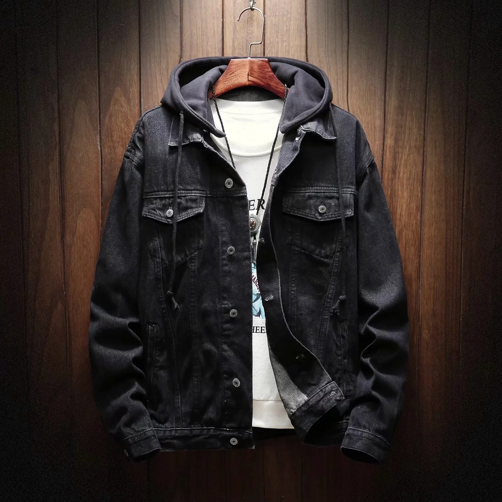 Long sleeve denim hoodie jacket Men 