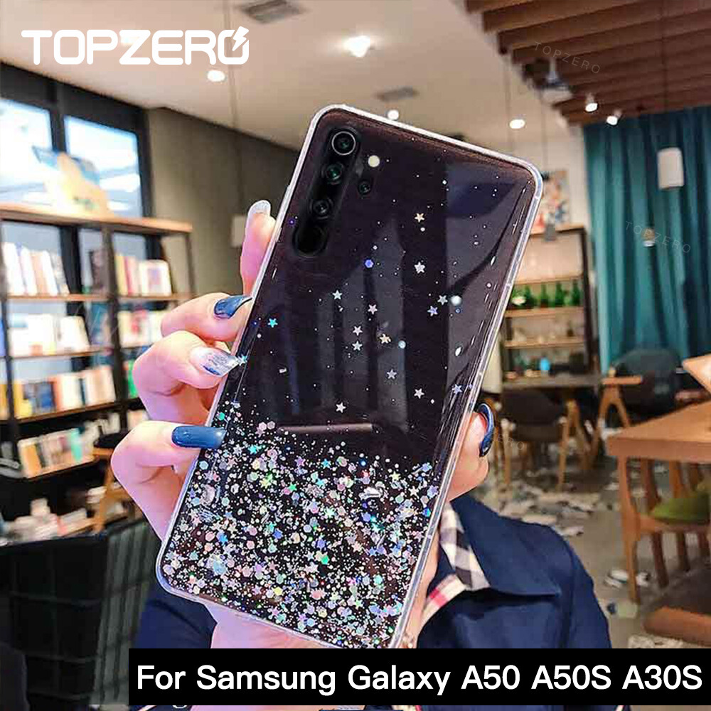 TOPZERO Luxury Bling Star Phone Cases For Samsung Galaxy A50 Soft Silicone Glitter Cover Case Coque For Samsung Galaxy A50S A30S