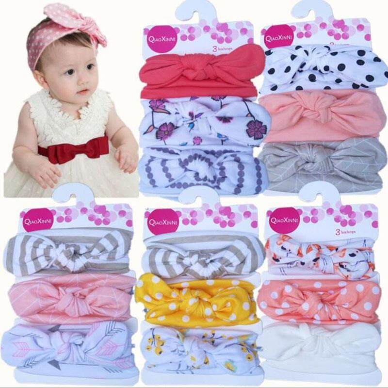 3PC 1Set Newborn Headband Elastic Flower Kids Baby Girls Hairband Bowknot Turban
